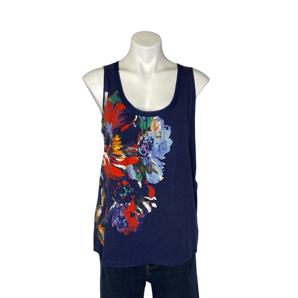 ANTHROPOLOGIE AKEMI + KIN Rosea Tank Top Floral Print Tie Back Blue Medium